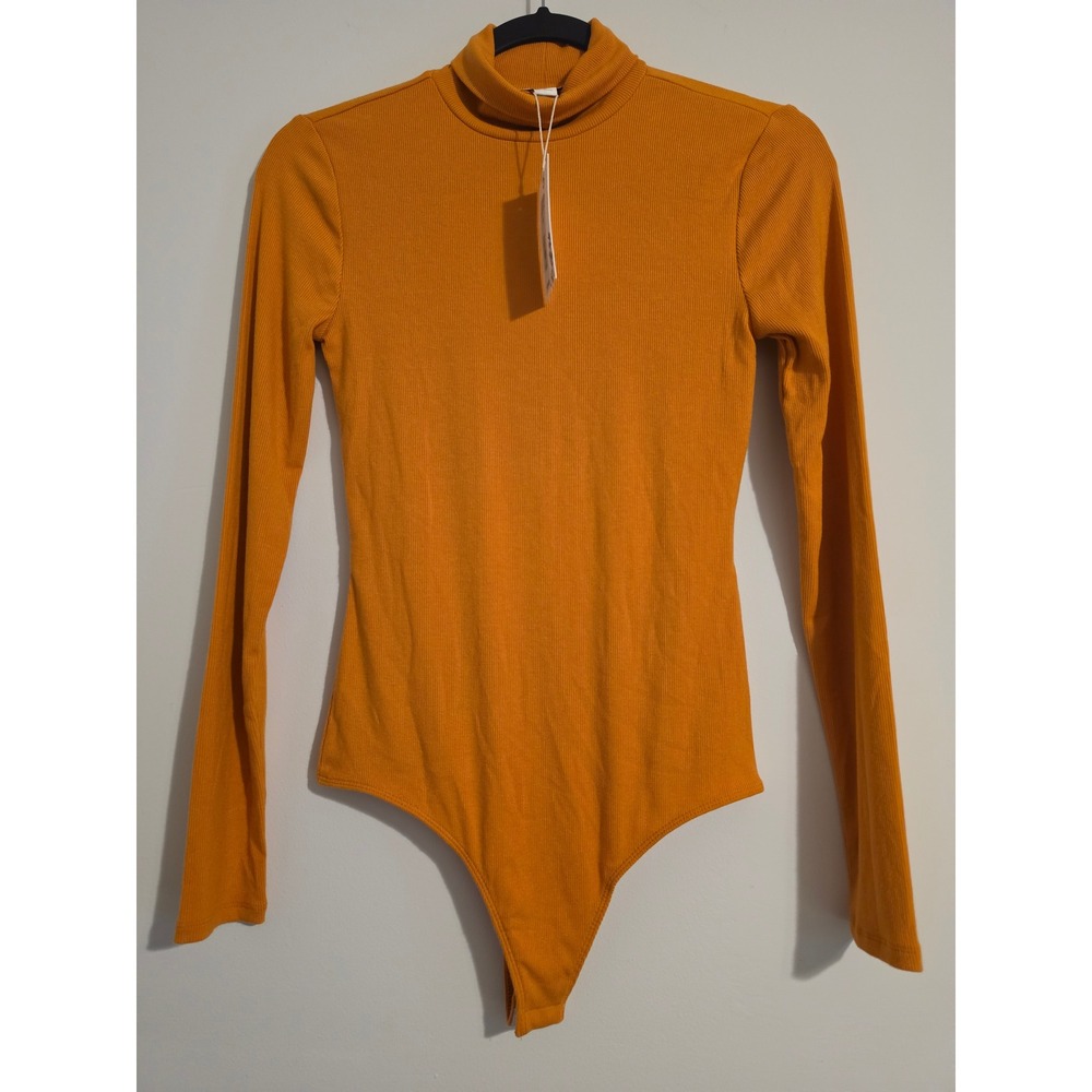 Chelsea & Violet Bodysuit Women S Gold Modal Ribbed Turtleneck Long Sleeve Chic